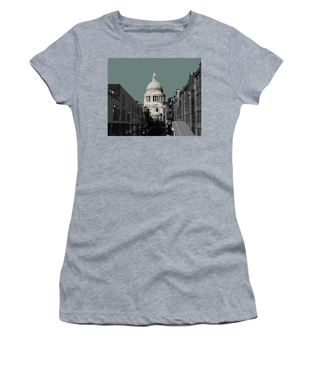 Eye Women's T-Shirt featuring the mixed media Saint Pauls - Blue GREY #2 by BFA Prints
