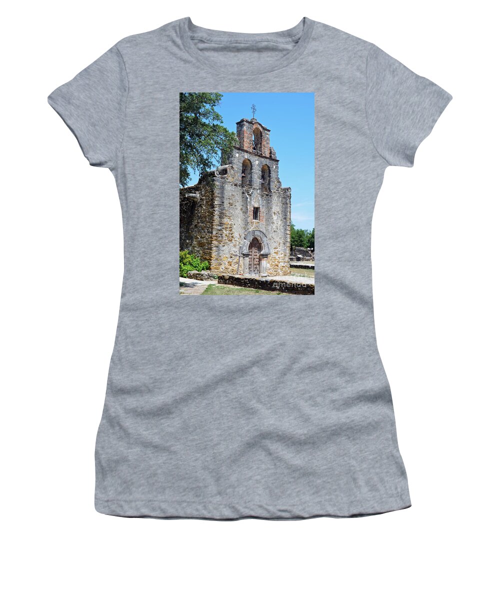 Travelpixpro San Antonio Women's T-Shirt featuring the photograph San Antonio Missions National Historical Park Mission Espada Left Exterior by Shawn O'Brien