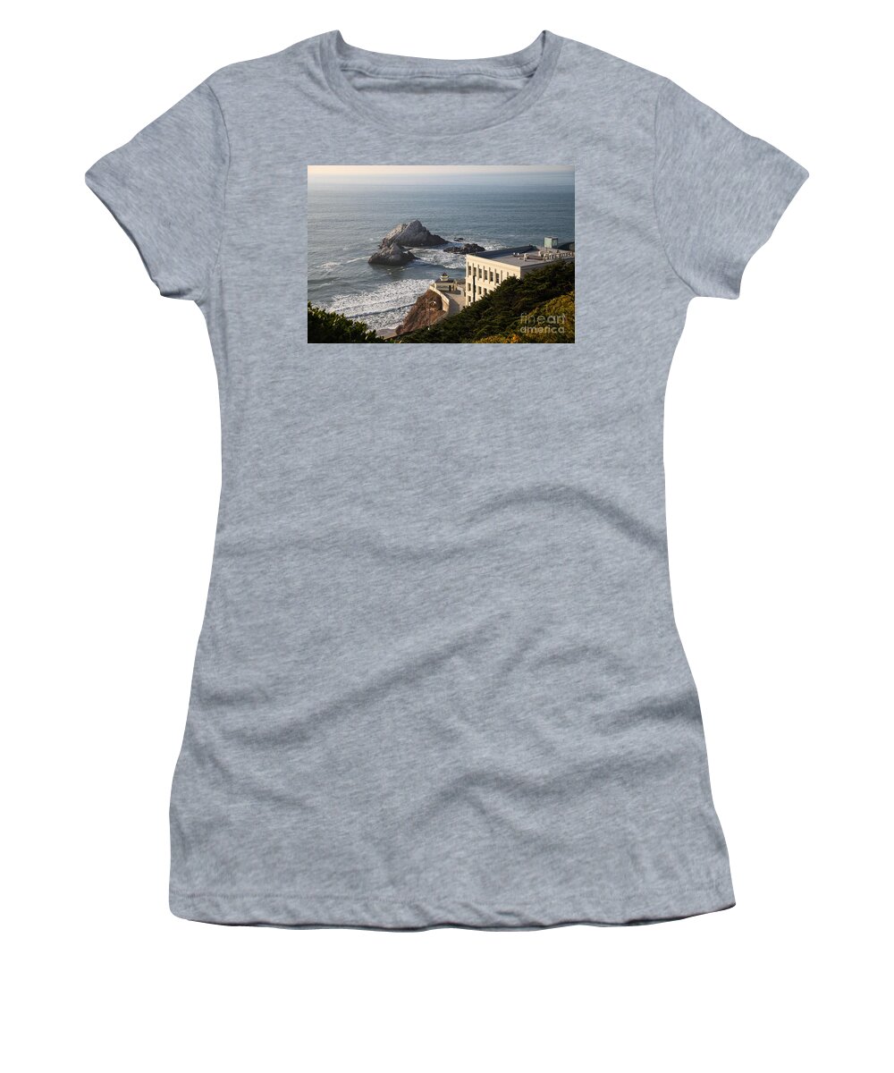 Wingsdomain Women's T-Shirt featuring the photograph San Francisco California Cliff House Restaurant at Ocean Beach 5D27218 by Wingsdomain Art and Photography