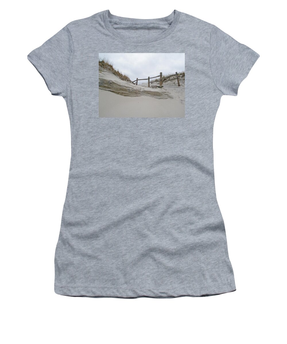 Dune Women's T-Shirt featuring the photograph Sand Dune and Fence by Carol Senske