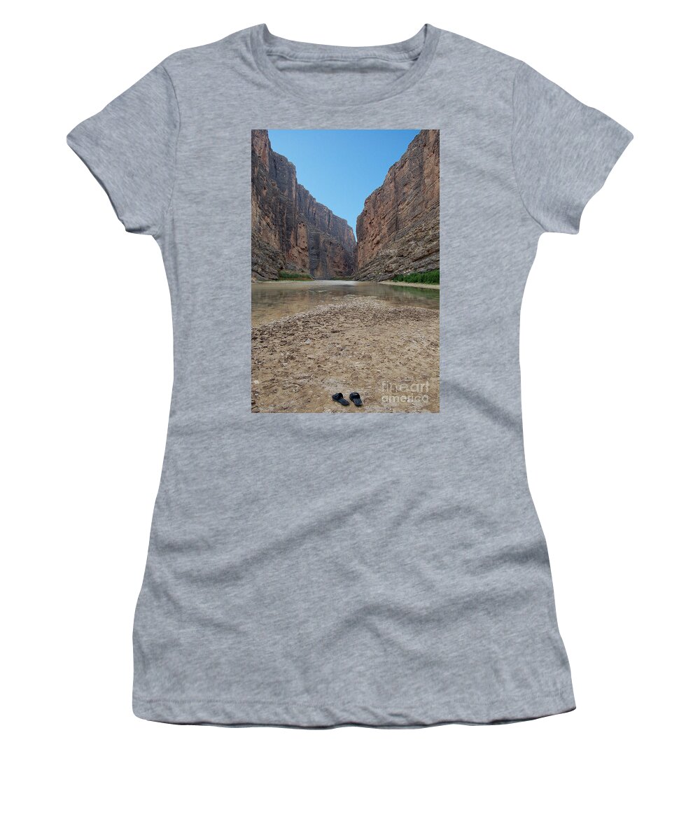 Big Bend National Park Women's T-Shirt featuring the photograph Sandals in Santa Elena Canyon Big Bend National Park Texas by Shawn O'Brien