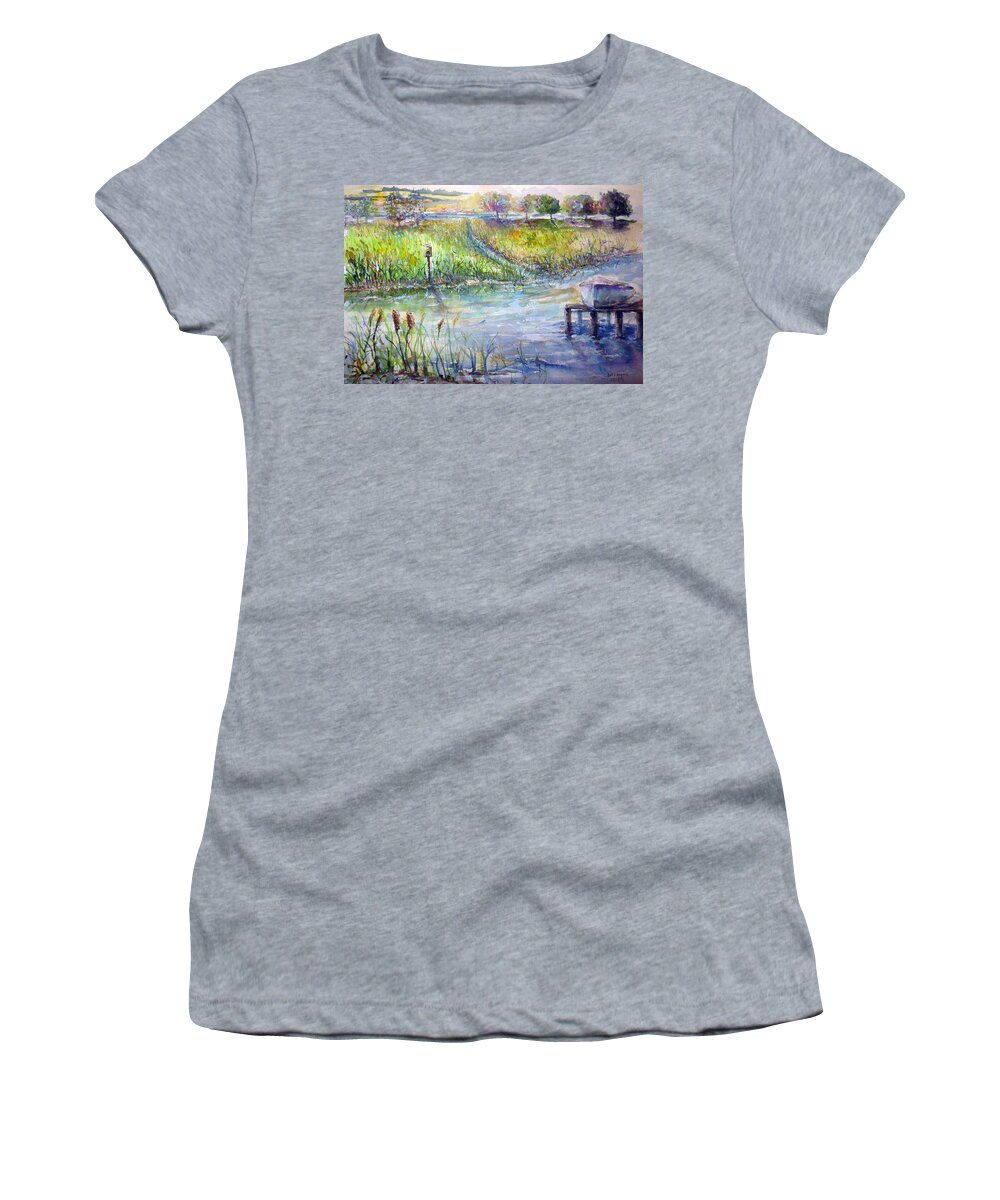 Sans Souci Women's T-Shirt featuring the painting Sans Souci Fish Camp by Bernadette Krupa