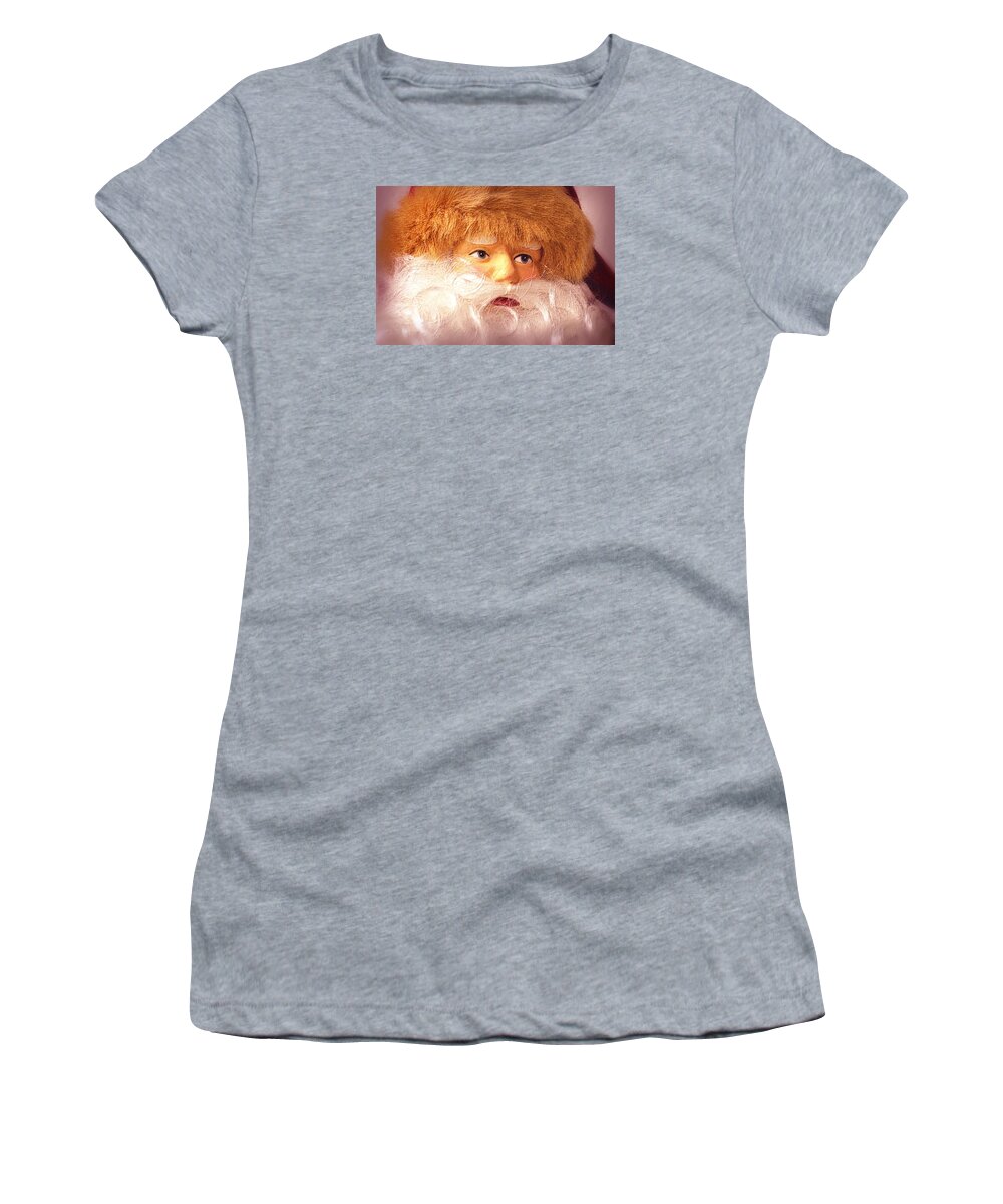 Christmas Women's T-Shirt featuring the photograph Santa With Big Blue Eyes by Nadalyn Larsen