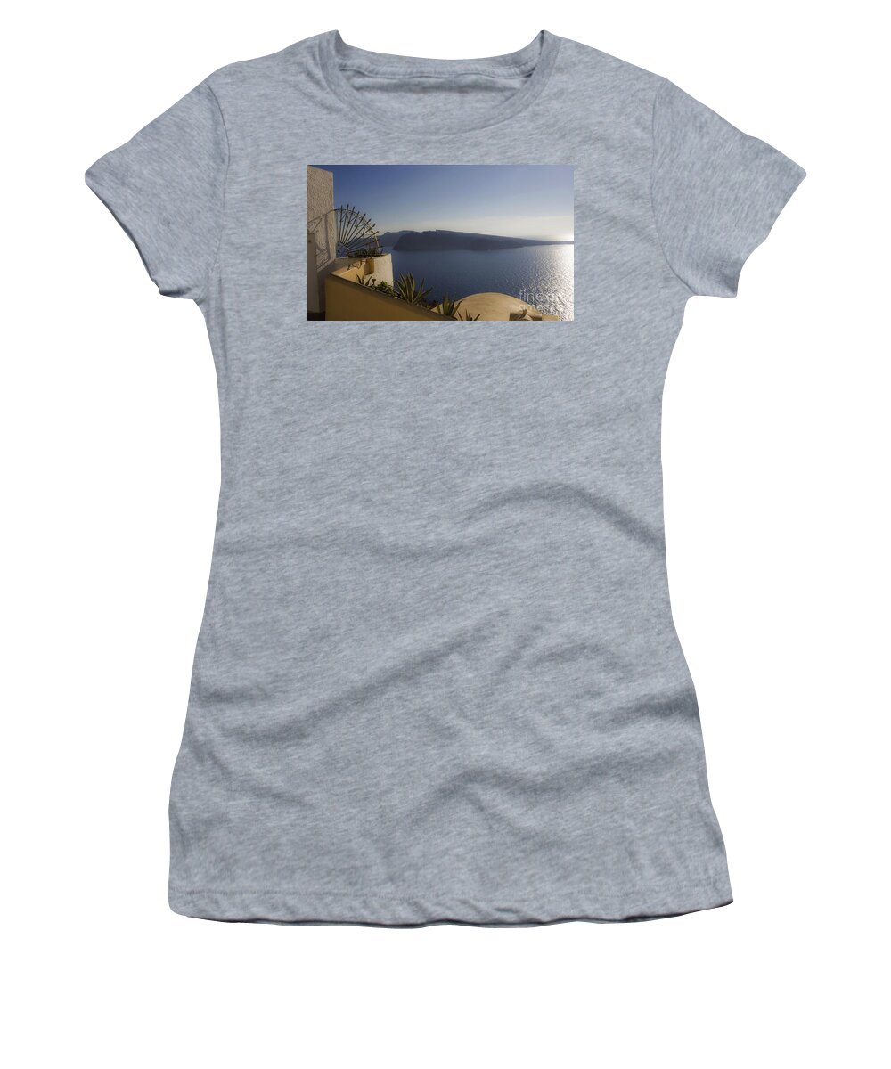 Santorini Women's T-Shirt featuring the photograph Santorini View 24x14 by Leslie Leda