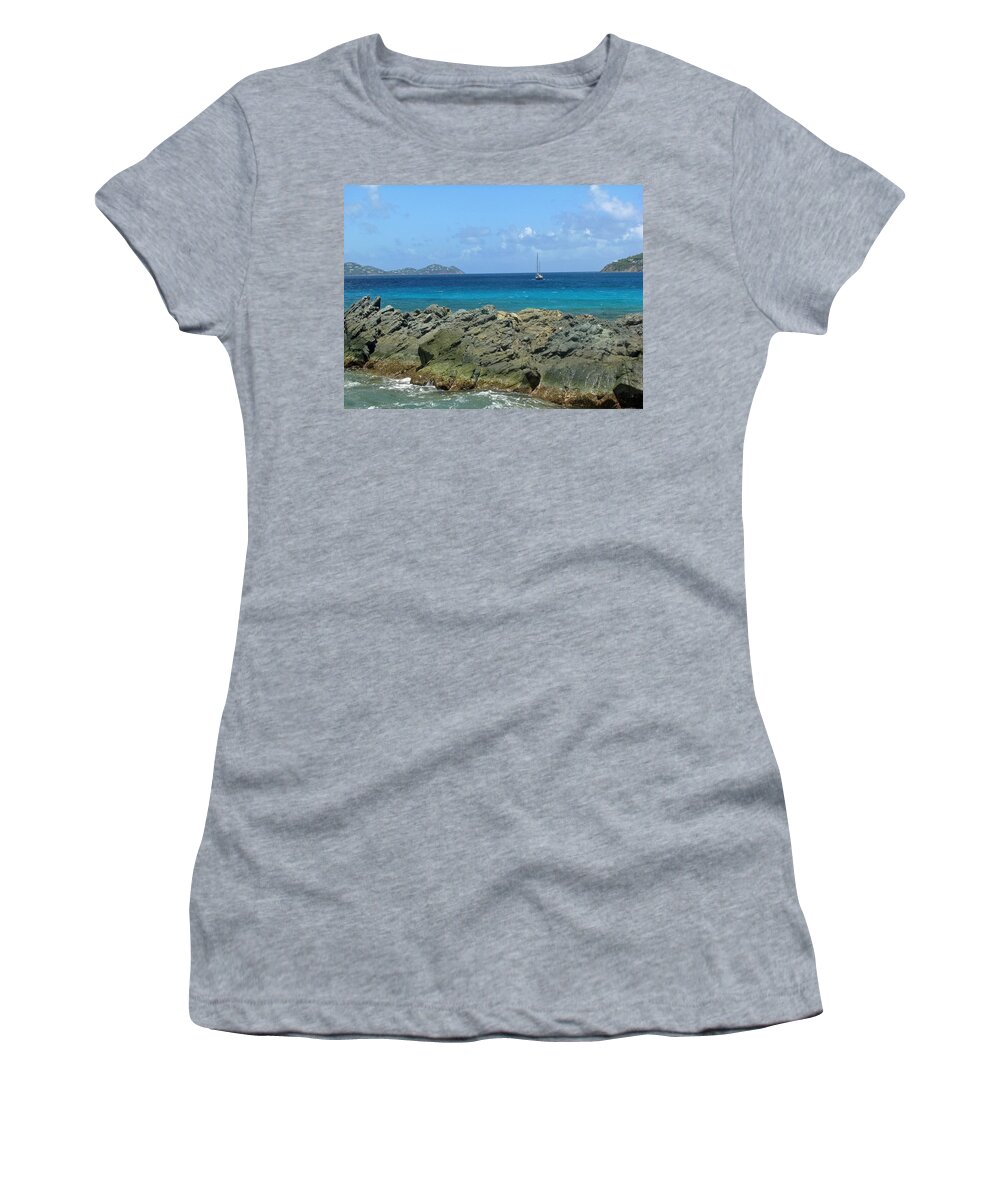 Sapphire Beach Women's T-Shirt featuring the photograph Sapphire Sail 05 by Pamela Critchlow