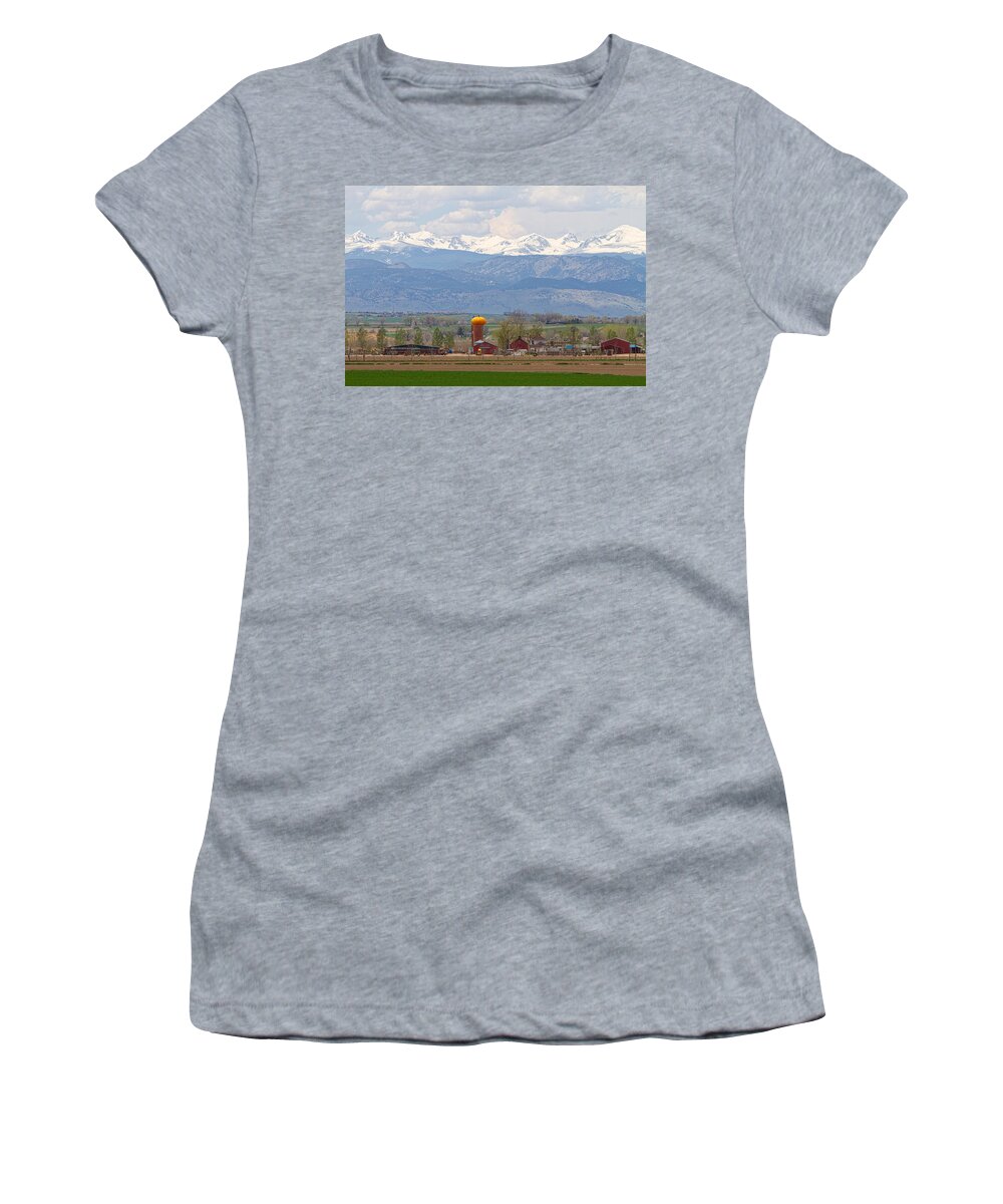 Scenic Women's T-Shirt featuring the photograph Scenic View Looking Over Anderson Farms Up To Rockies by James BO Insogna