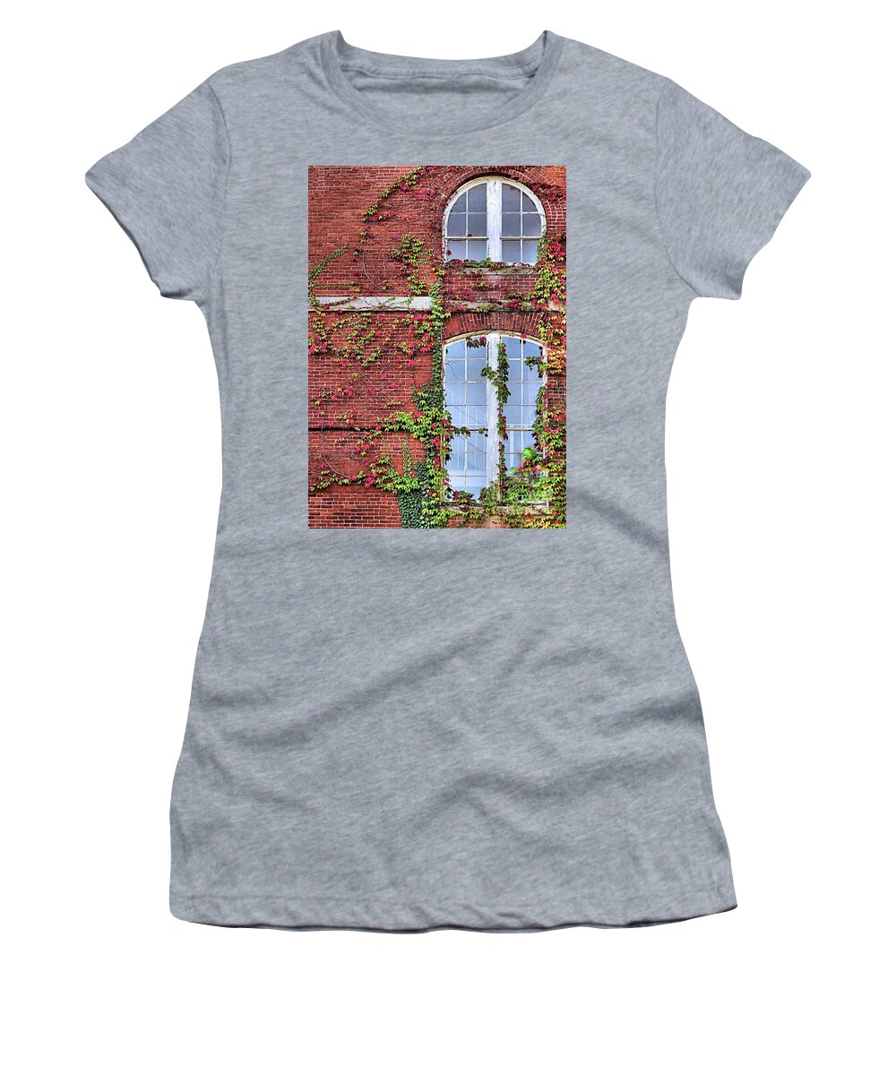 Plymouth County Commissioners Building Women's T-Shirt featuring the photograph Second and Third Floor Windows by Janice Drew