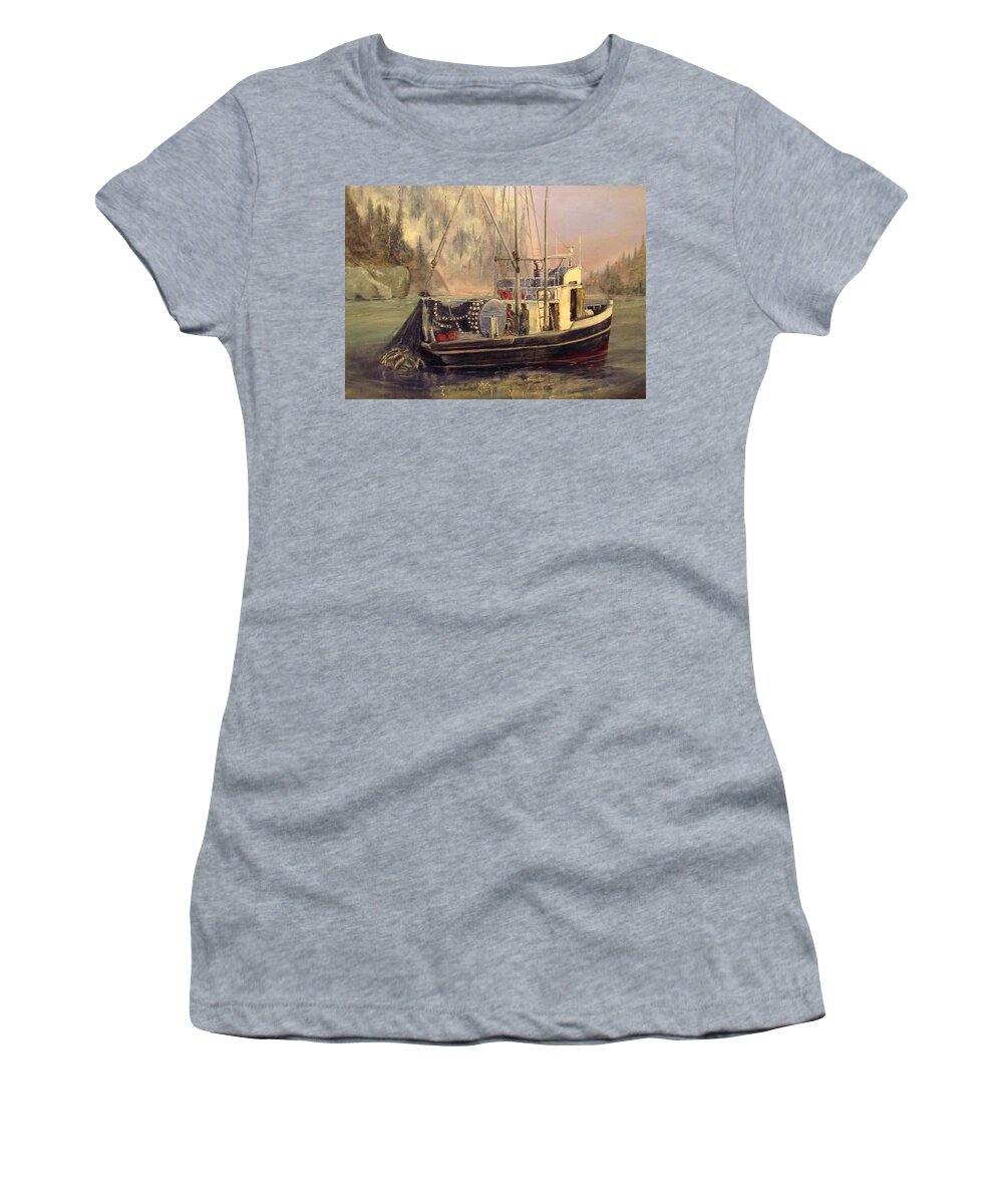 Seascape Women's T-Shirt featuring the painting Seiner Full Purse by Wayne Enslow