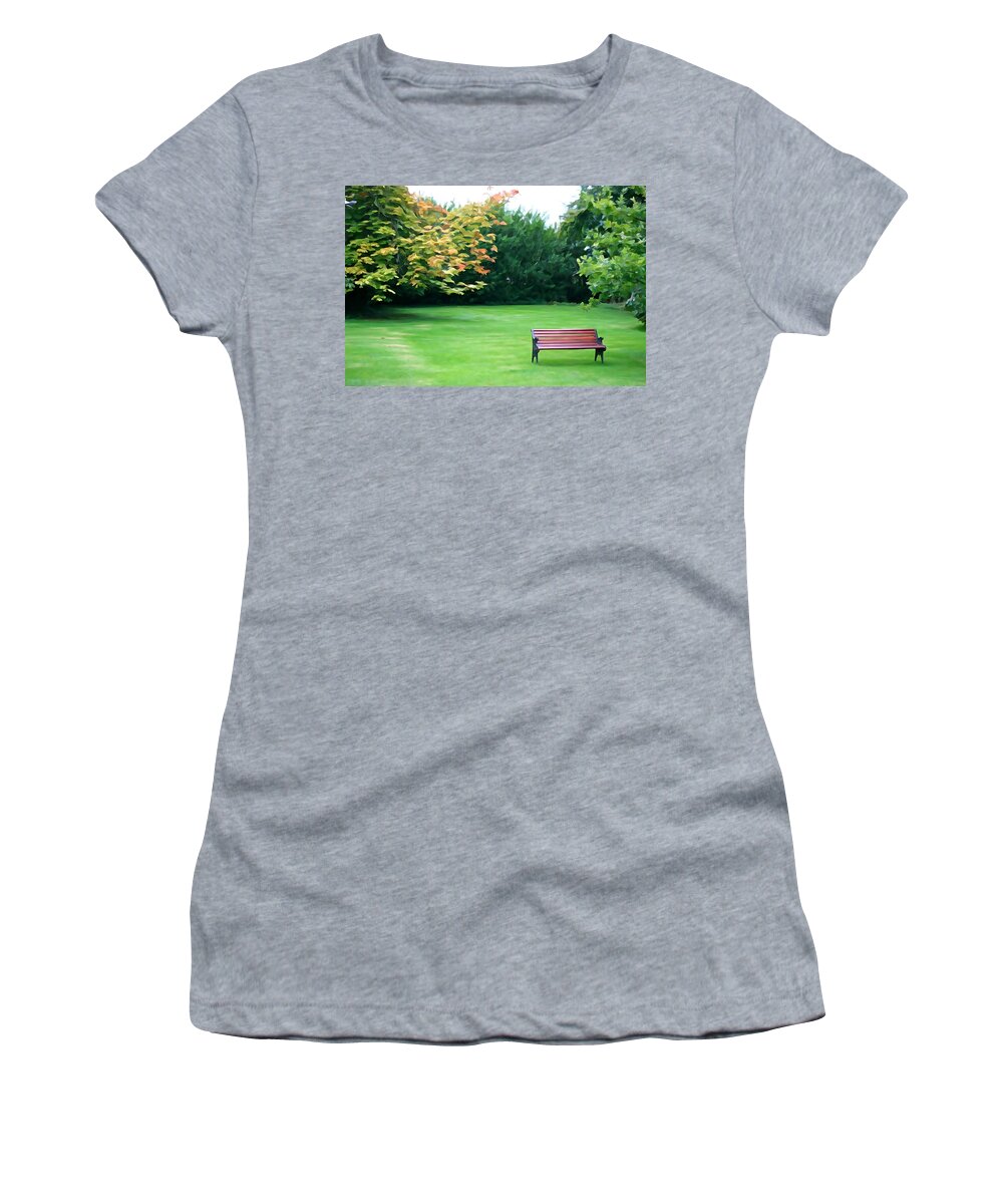 Bench Women's T-Shirt featuring the photograph Serenity by Norma Brock