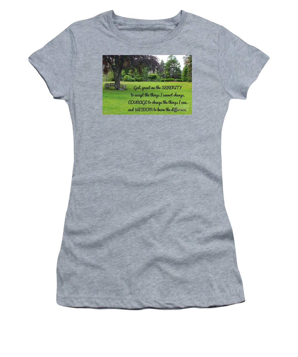 Serenity Prayer And Park Bench Women's T-Shirt featuring the photograph Serenity Prayer and Park Bench by Barbara A Griffin