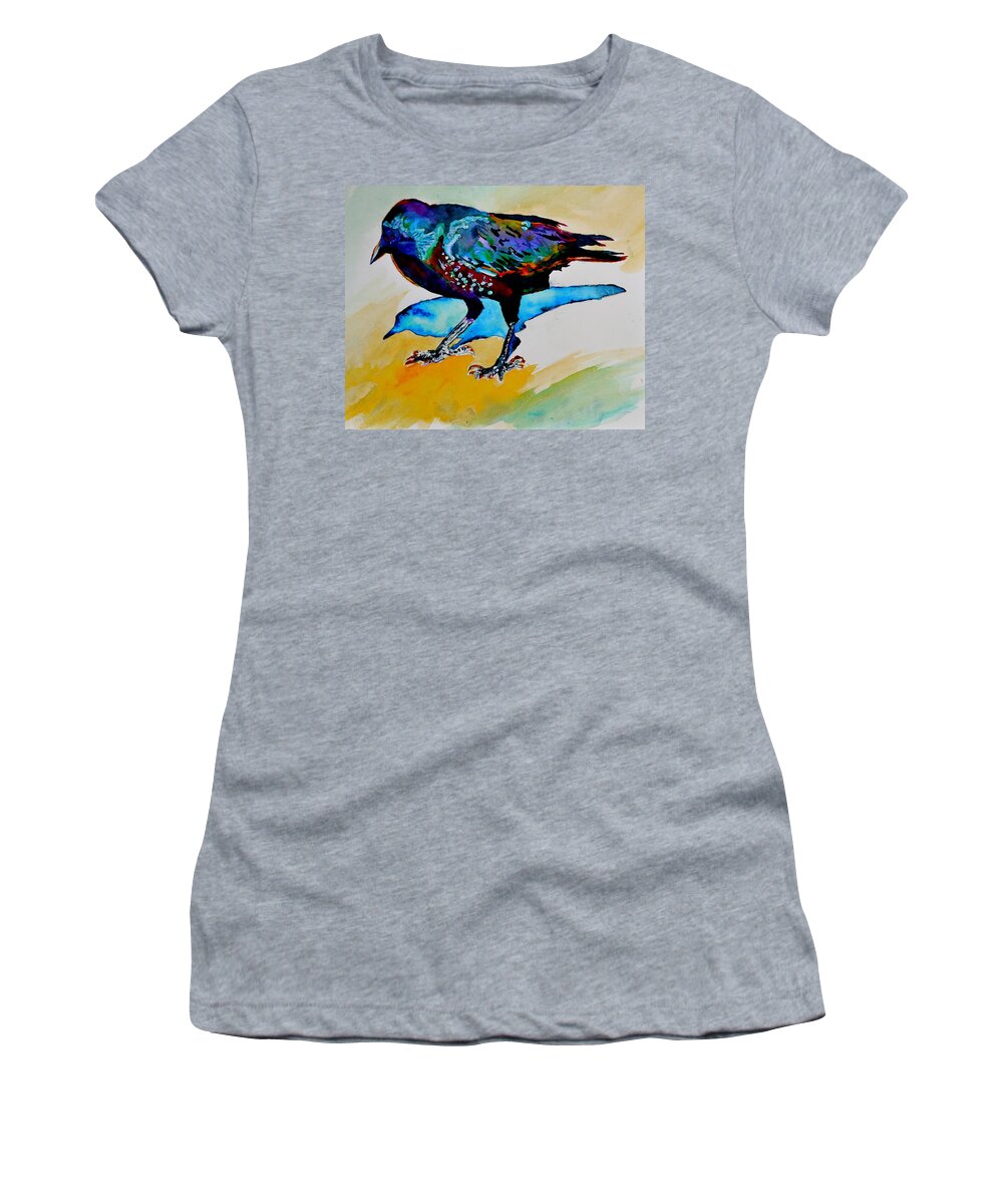 Crow Women's T-Shirt featuring the painting Shadowland Visitor by Beverley Harper Tinsley