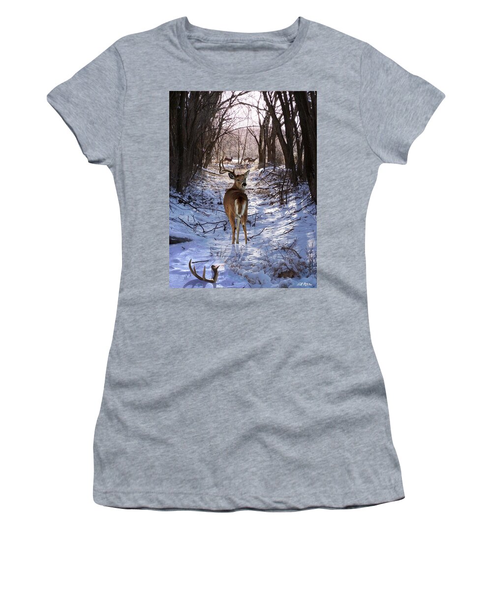 Deer Women's T-Shirt featuring the mixed media Shedding Time by Bill Stephens