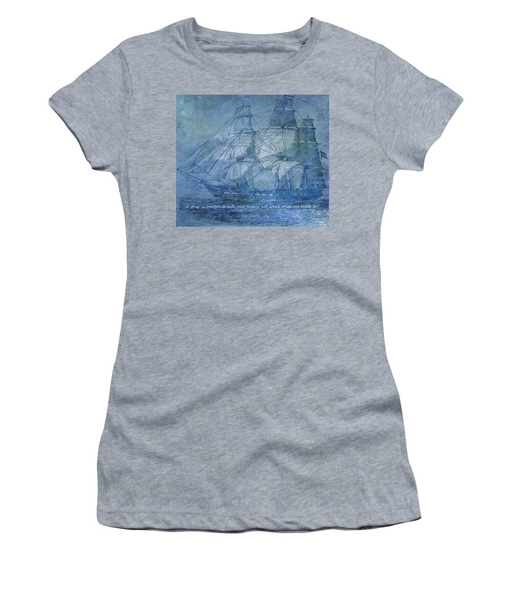 Ocean Women's T-Shirt featuring the mixed media Ship 2 With Quote by Angelina Tamez