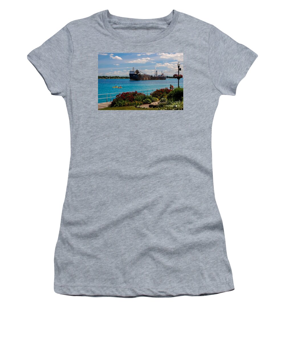 Ship Women's T-Shirt featuring the photograph Ship and Kayaks by Grace Grogan