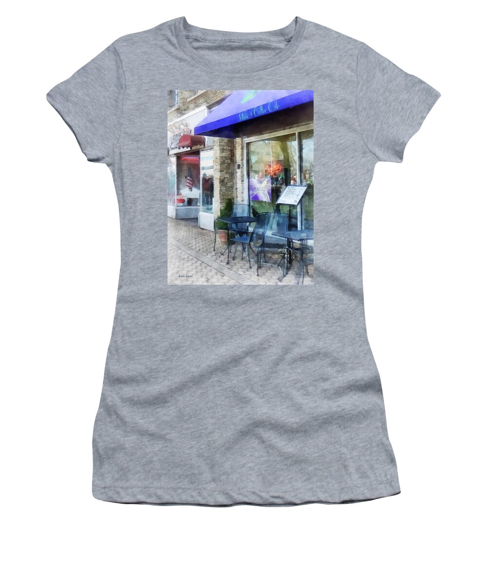 Cafe Women's T-Shirt featuring the photograph Shopfront - Music and Coffee Cafe by Susan Savad