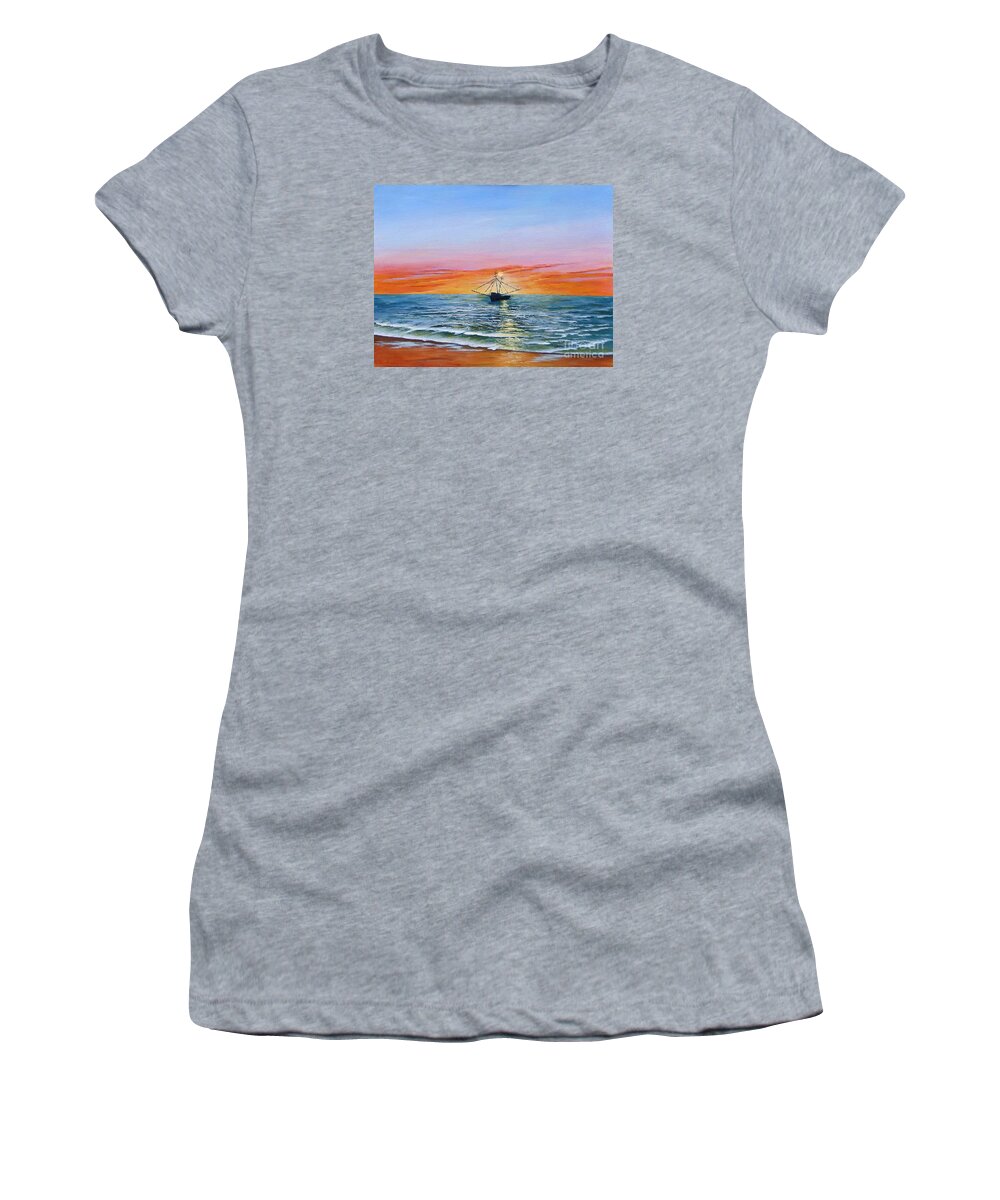 Seascape Women's T-Shirt featuring the painting Shrimp Boat by Jerry Walker