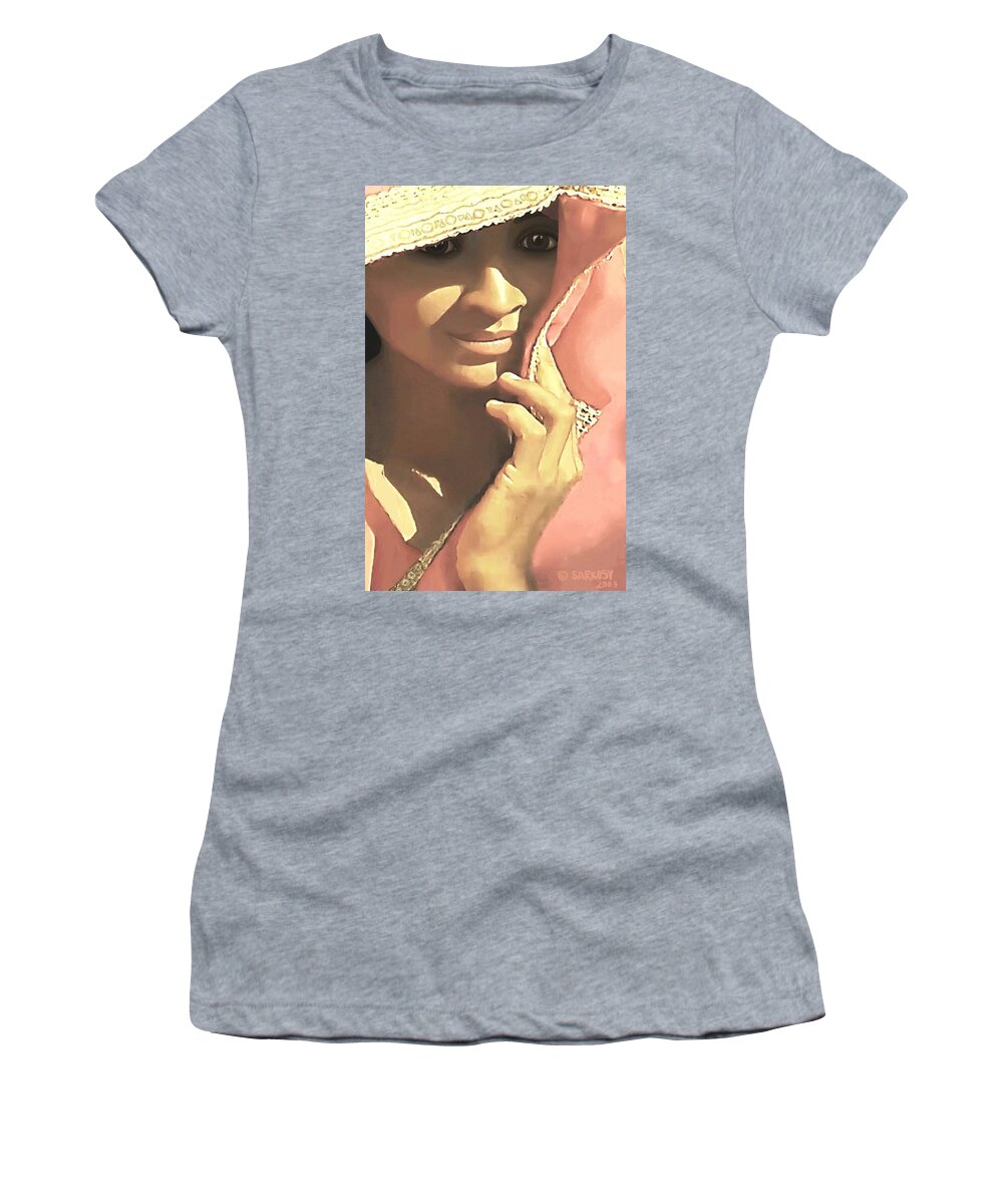 Woman Women's T-Shirt featuring the painting Shy by SophiaArt Gallery