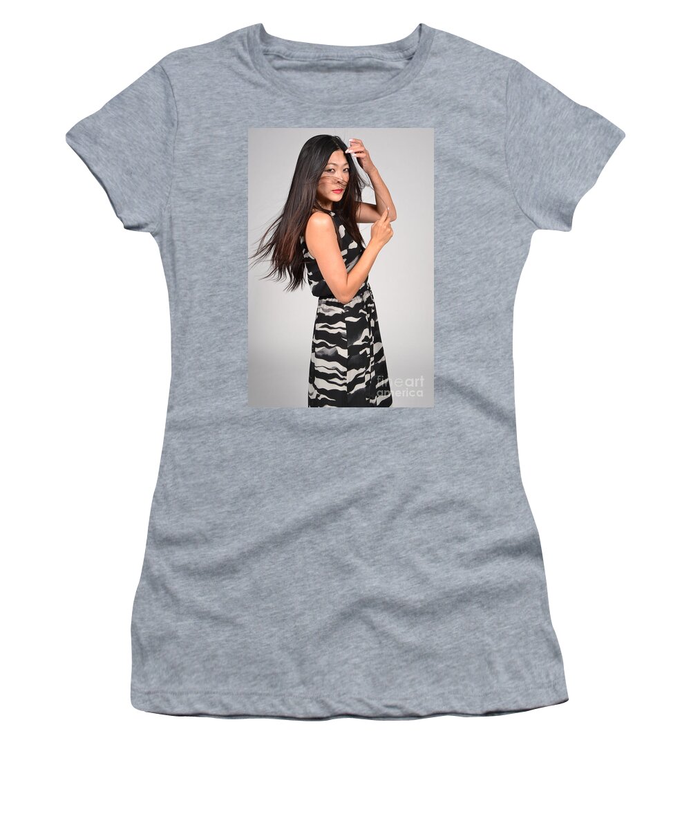 Female Women's T-Shirt featuring the photograph Sideways Glance Female Asian Model by Heather Kirk