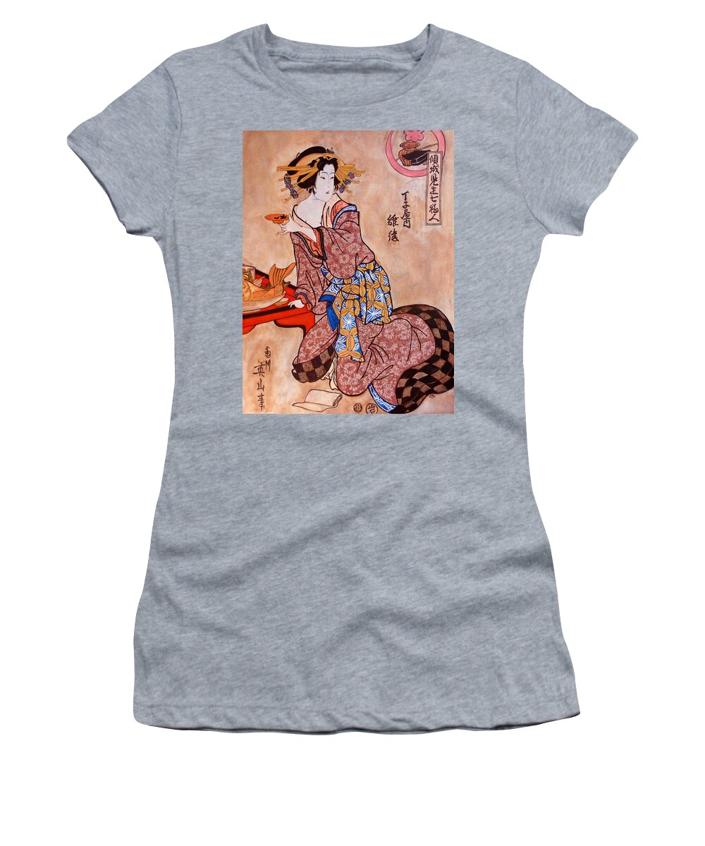 Sipping Sondra Women's T-Shirt featuring the painting Sipping Sondra by Tom Roderick