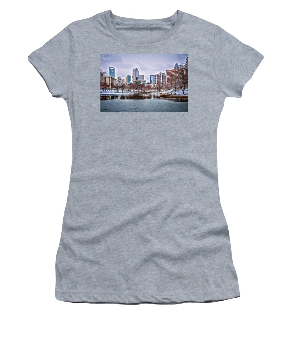 District Women's T-Shirt featuring the photograph Skyline of uptown Charlotte North Carolina at night by Alex Grichenko