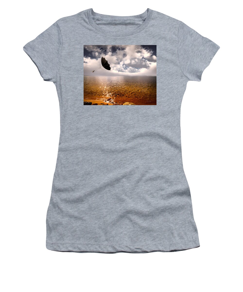Umbrella Women's T-Shirt featuring the photograph Slight chance of a breeze by Bob Orsillo