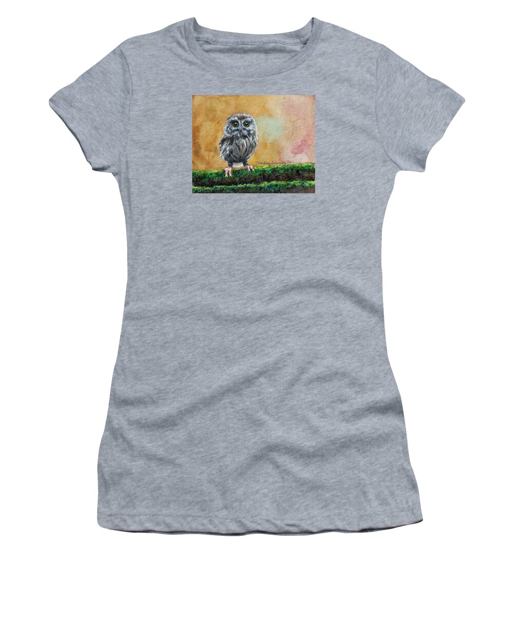 Owl Women's T-Shirt featuring the painting Small Wonder by Marlene Schwartz Massey