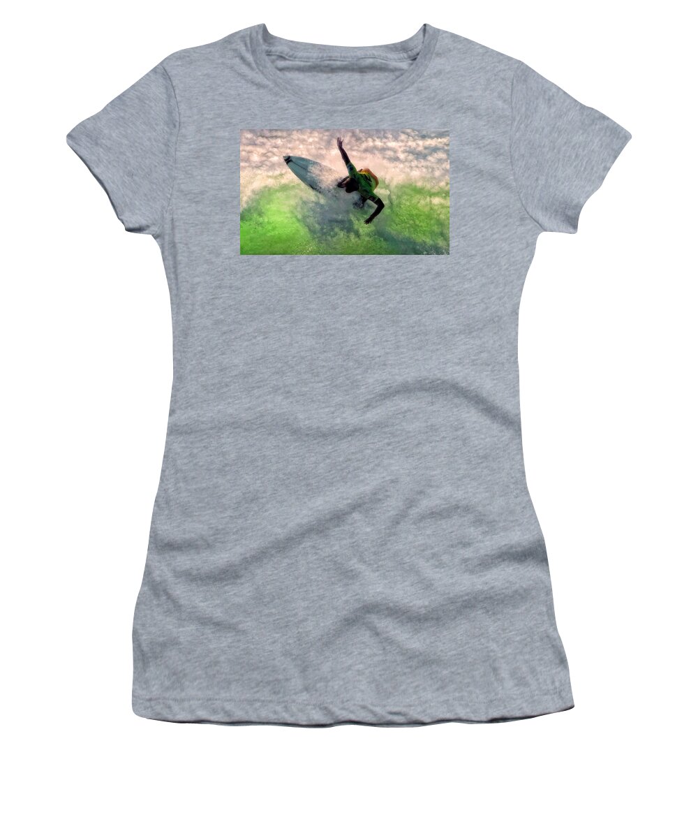 Surfing Women's T-Shirt featuring the painting Snap Turn by Michael Pickett