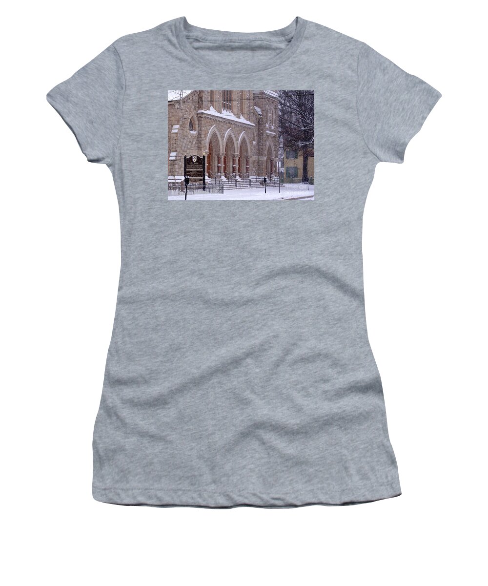 Church Women's T-Shirt featuring the photograph Snow at St. John's by Christopher Plummer