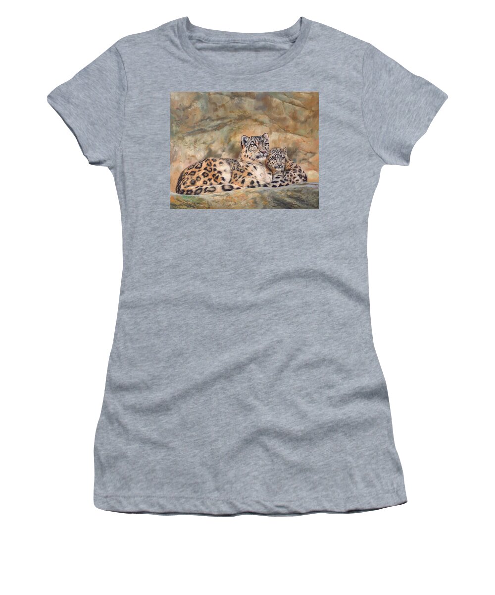 Snow.leopard Women's T-Shirt featuring the painting Snow Leopards by David Stribbling