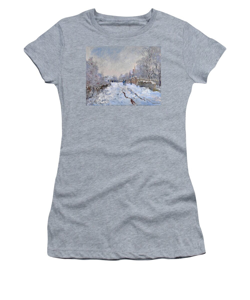 Claude Monet Women's T-Shirt featuring the painting Snow Scene at Argenteuil by Claude Monet