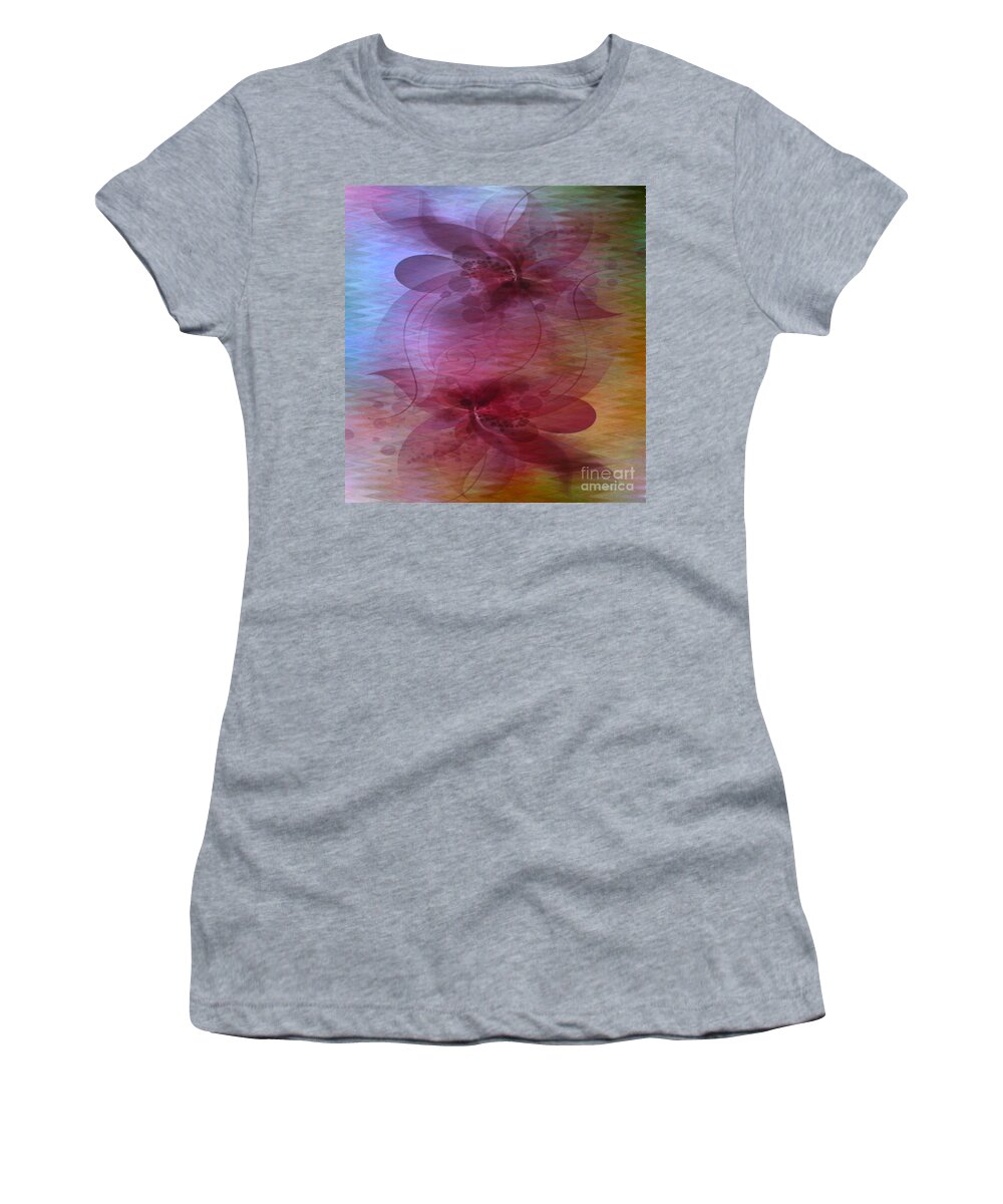 Abstract Women's T-Shirt featuring the digital art Soft Colored Ripples And Ribbons Abstract by Judy Palkimas