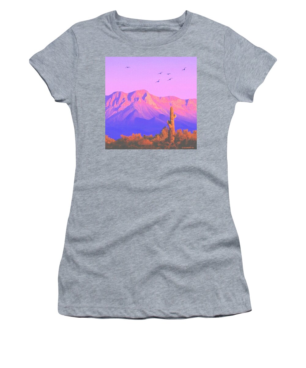 Landscape Women's T-Shirt featuring the painting Solitary Silent Sentinel by SophiaArt Gallery