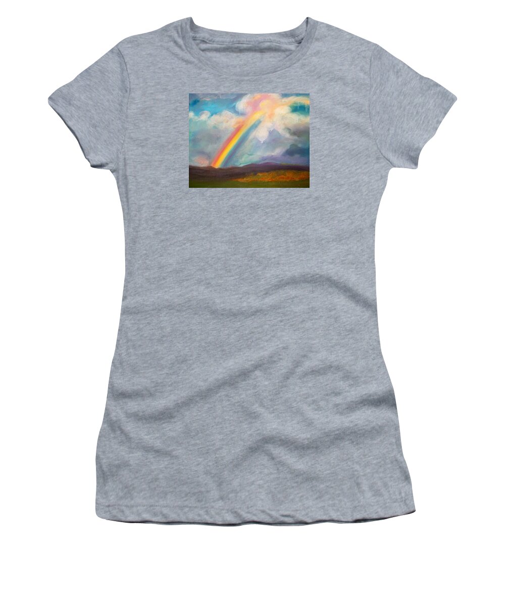 Rainbow Women's T-Shirt featuring the painting Somewhere over the rainbow by Anne Cameron Cutri