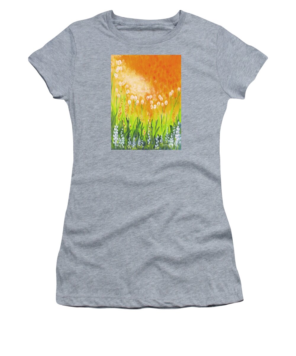 Lilies Women's T-Shirt featuring the painting SonBreak by Holly Carmichael