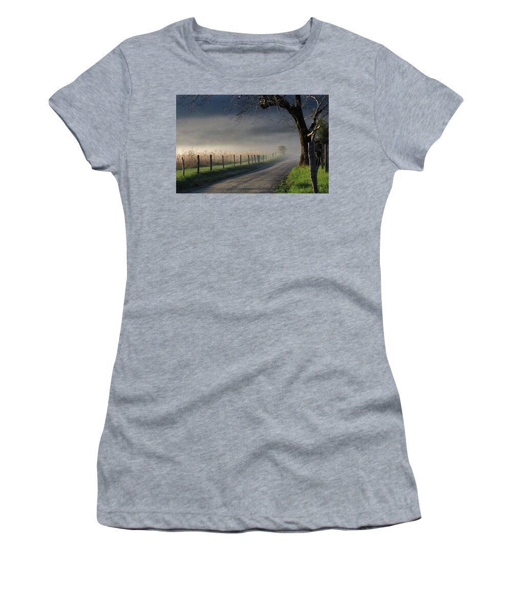 Cades Cove Women's T-Shirt featuring the photograph Sparks Lane Sunrise III by Douglas Stucky