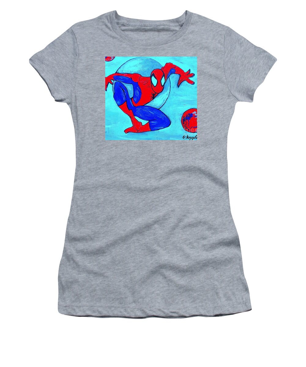 Spider-man Women's T-Shirt featuring the painting Spider-Man by Saundra Myles