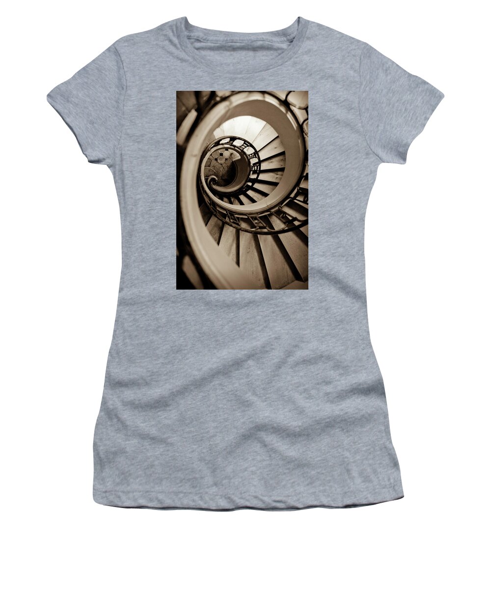 B&w Women's T-Shirt featuring the photograph Spiral Staircase by Sebastian Musial