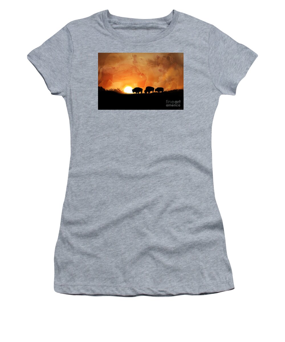 Buffalo Women's T-Shirt featuring the photograph Spirits in the Sky by Stephanie Laird