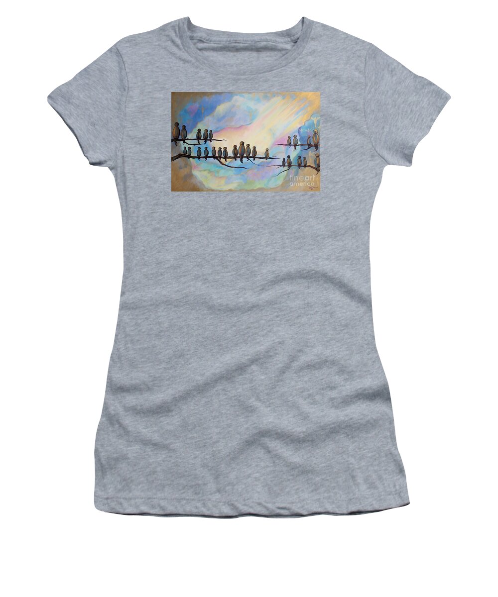 Birds Women's T-Shirt featuring the painting Spiritual Tribute by Stacey Zimmerman