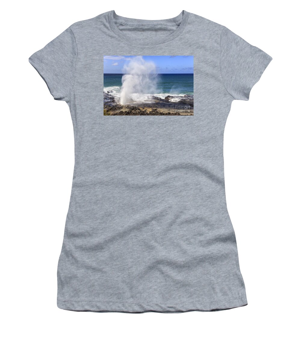 Hawaii Women's T-Shirt featuring the photograph Spouting Horn blow hole Kauai Hawaii by Ken Brown