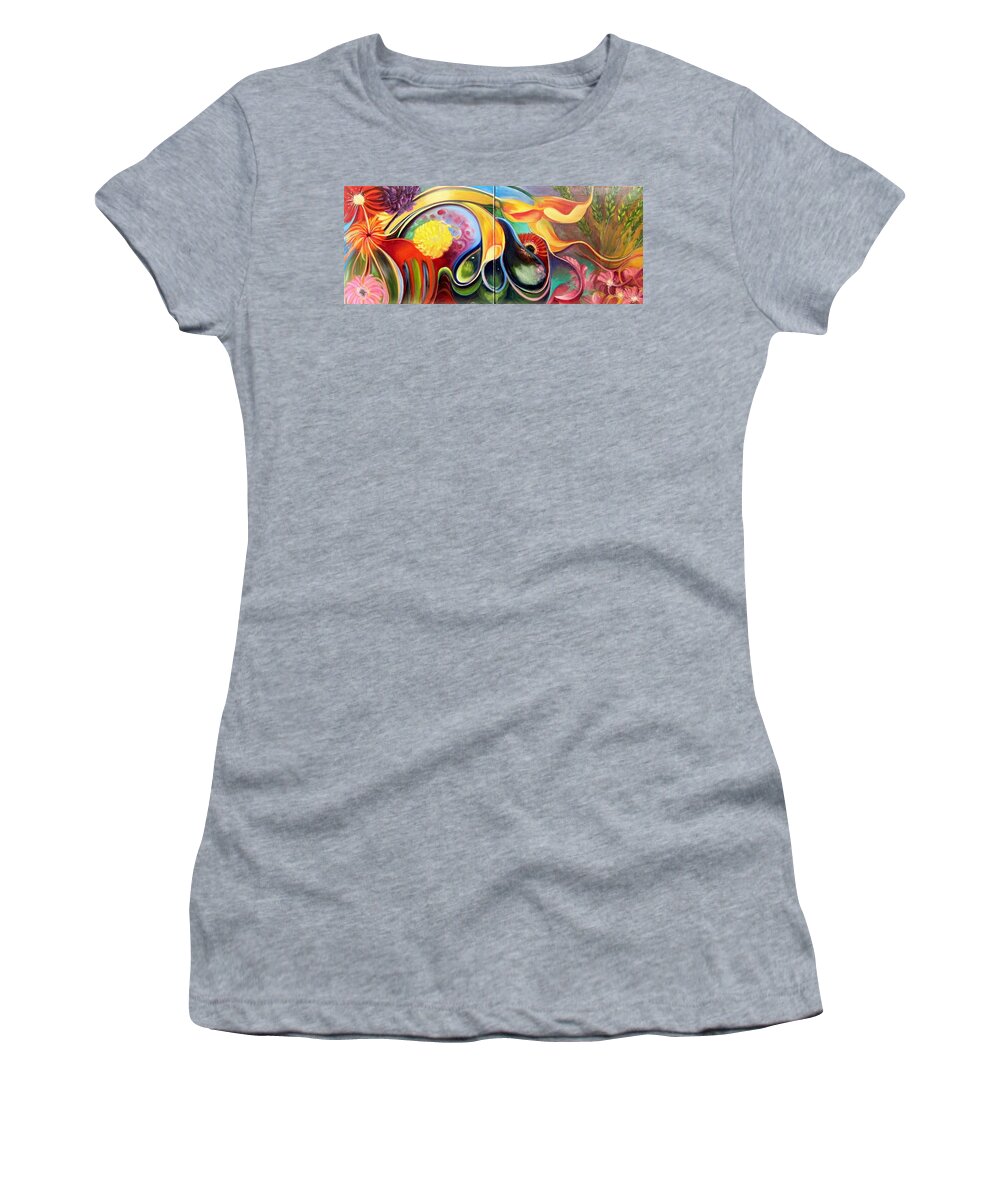 Curvismo Women's T-Shirt featuring the painting Spring Flowers by Sherry Strong