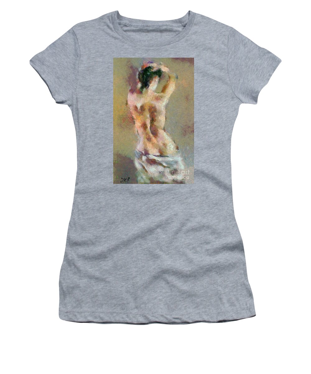 Female Nude Women's T-Shirt featuring the painting Spring morning by Dragica Micki Fortuna
