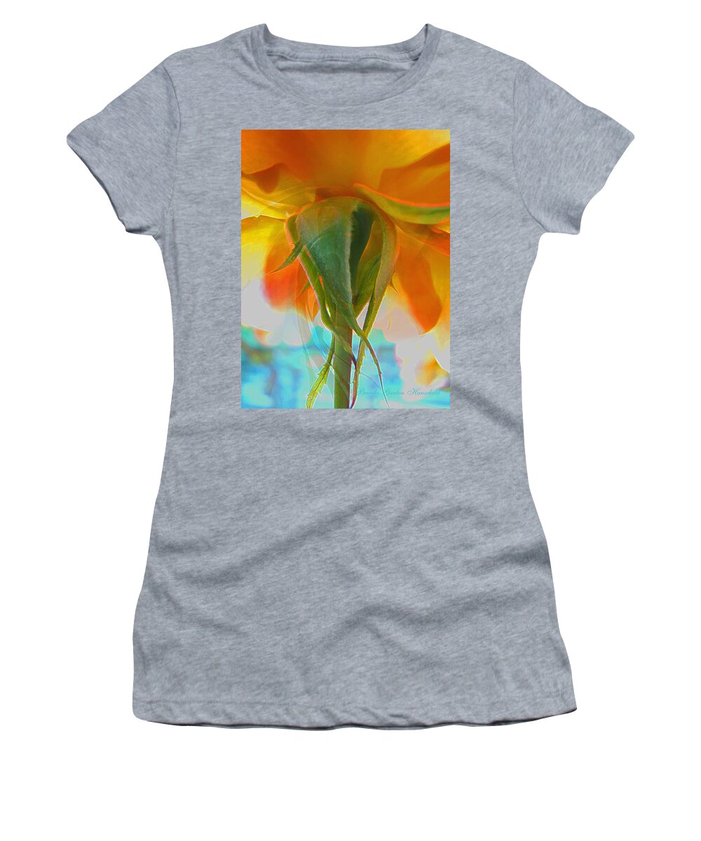 Roses Women's T-Shirt featuring the photograph Spring in Summer - Manipulated Photography - Flora - Yellow Rose by Brooks Garten Hauschild