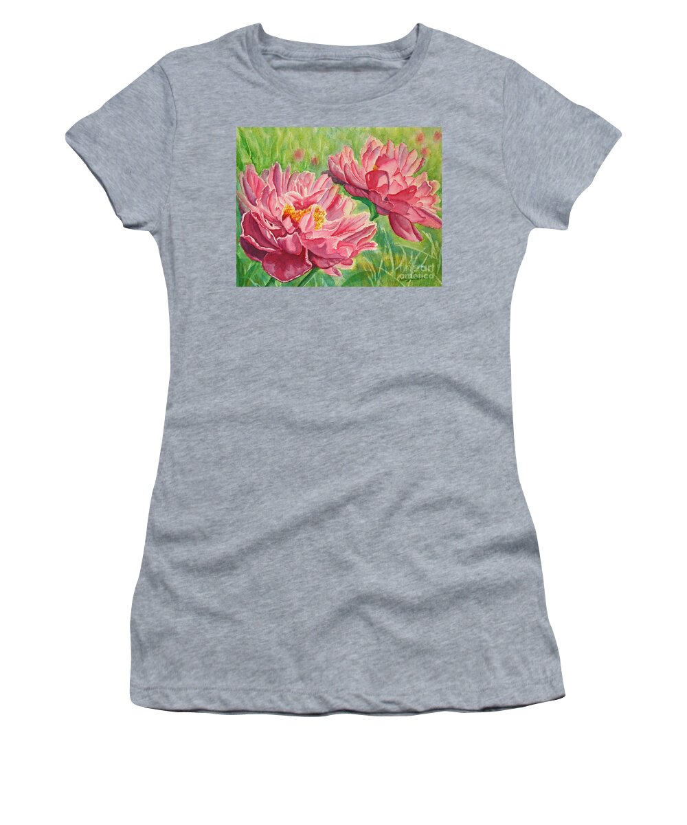 Peonies Women's T-Shirt featuring the painting Springtime Red Blooms by Kathryn Duncan