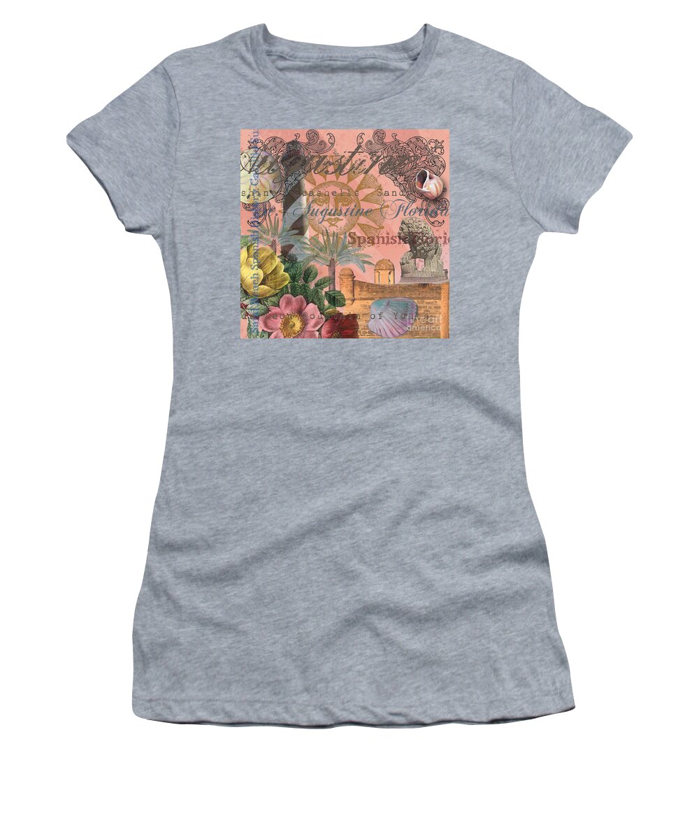 Doodlefly Women's T-Shirt featuring the digital art St. Augustine Florida Vintage Collage by Mary Hubley