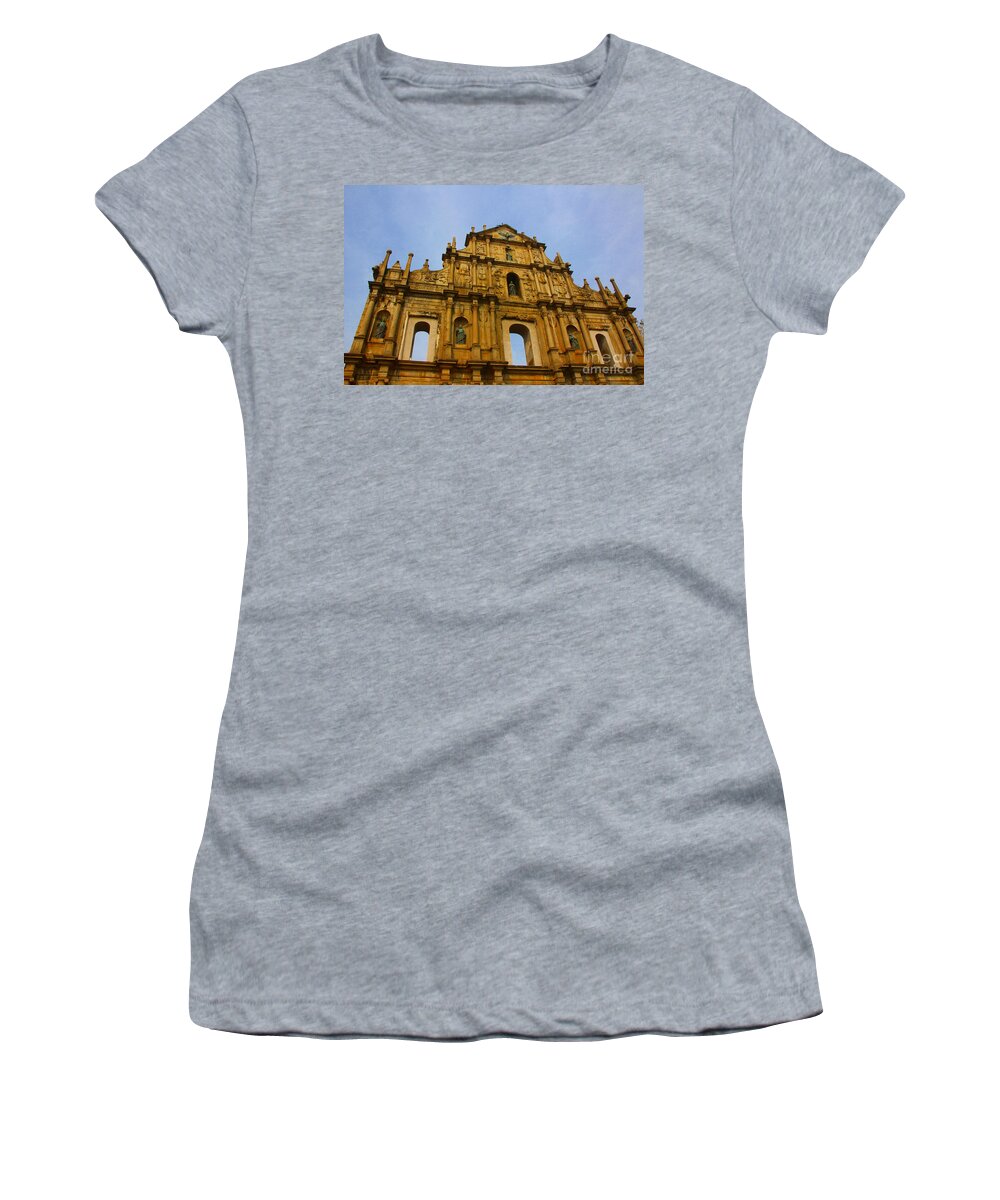 Saint Women's T-Shirt featuring the photograph St. Paul Church in Macao by Amanda Mohler