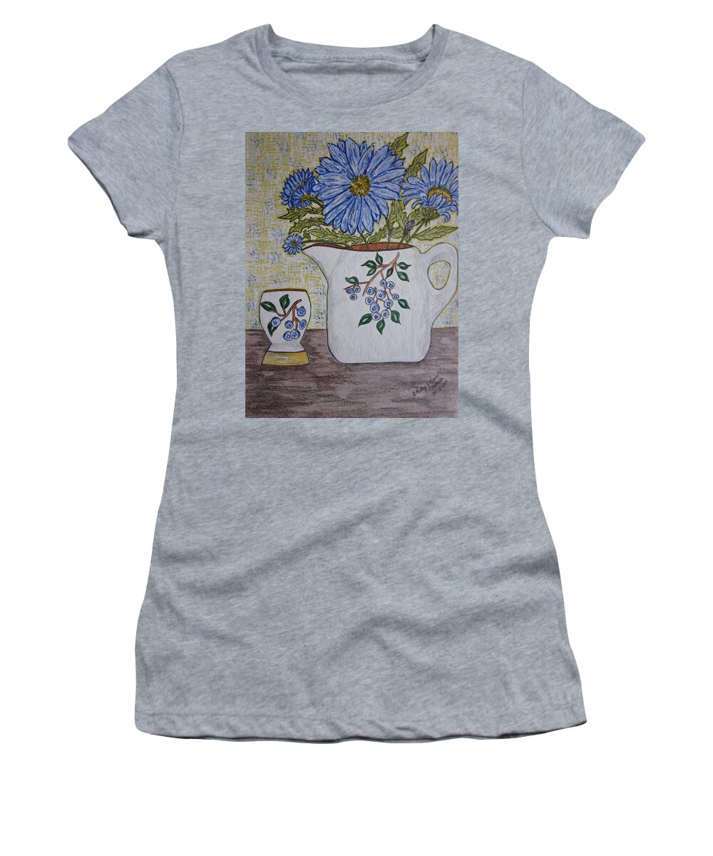 Stangl Blueberry Pottery Women's T-Shirt featuring the painting Stangl Blueberry Pottery by Kathy Marrs Chandler