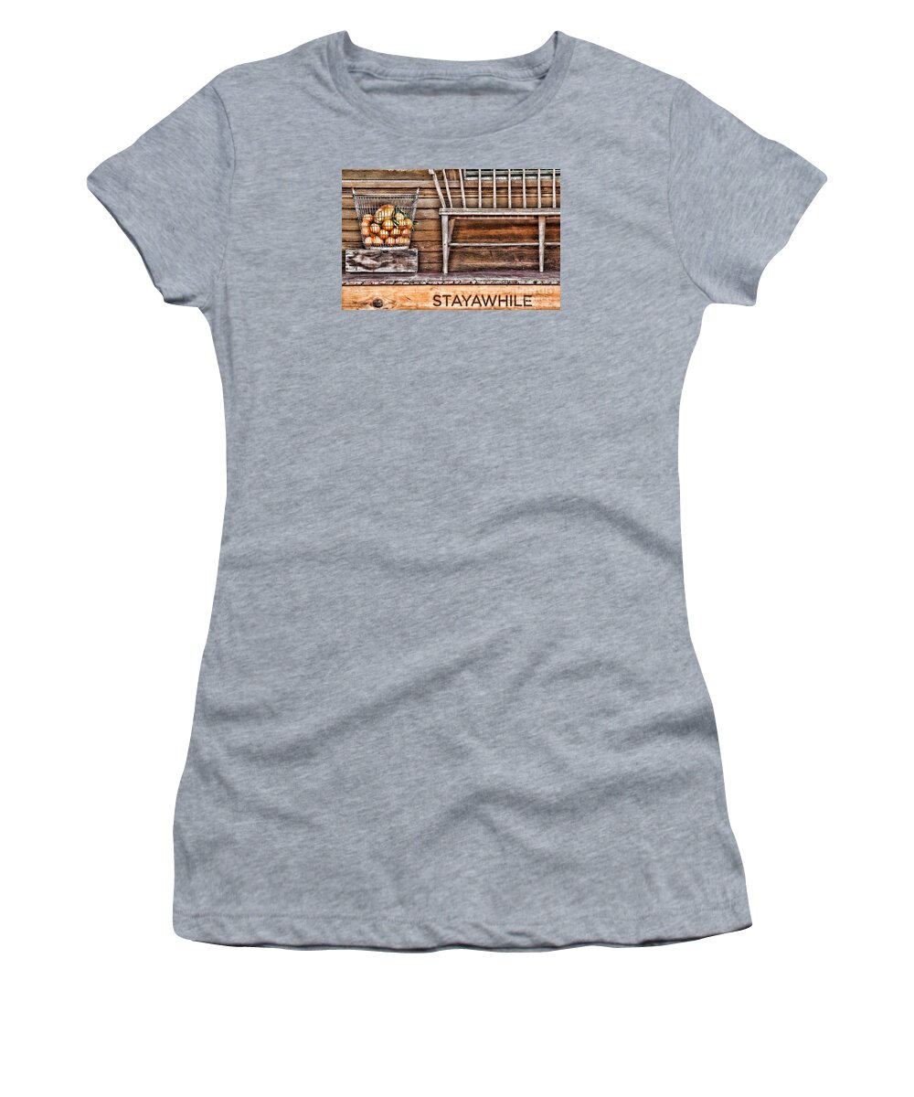 Bench Women's T-Shirt featuring the photograph StayAWhile by Diana Raquel Sainz