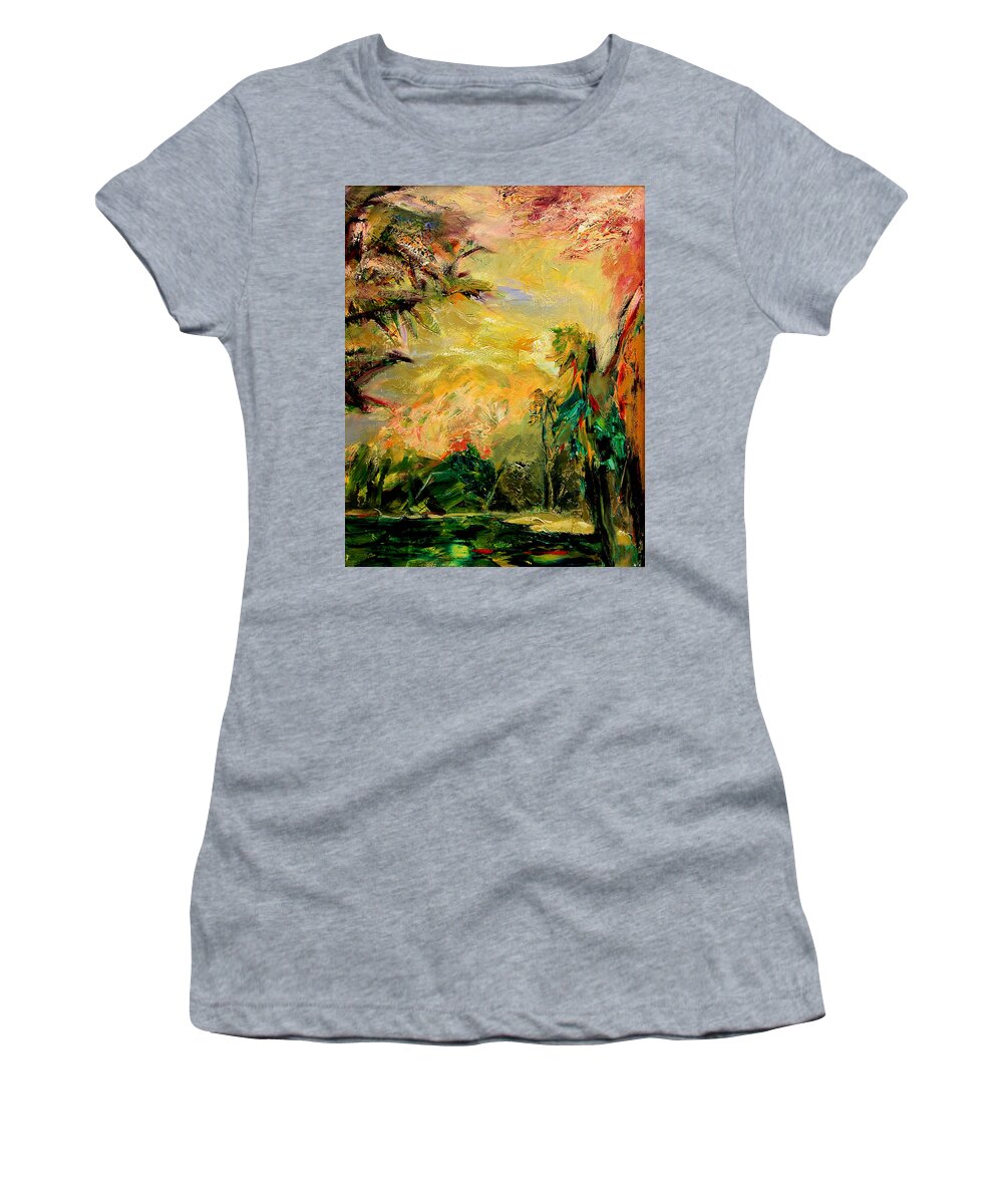 Tropical Paintings Women's T-Shirt featuring the painting Steamy Cove by Julianne Felton