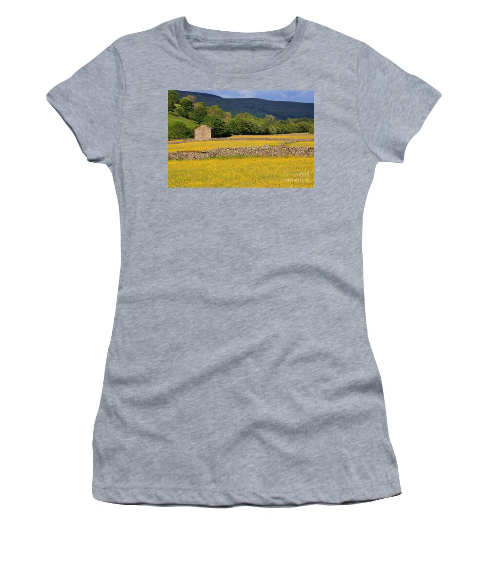 Stone Women's T-Shirt featuring the photograph Stone barn and dry stone walls in Swaledale in the Yorkshire Dales by Louise Heusinkveld